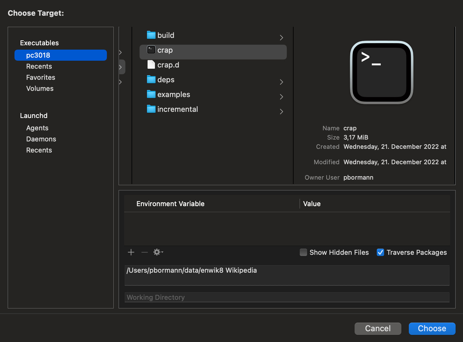 Picture showing the select-executable screen in Instruments